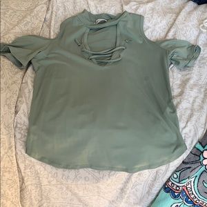 Olive Green Lace Up Top - Size Large